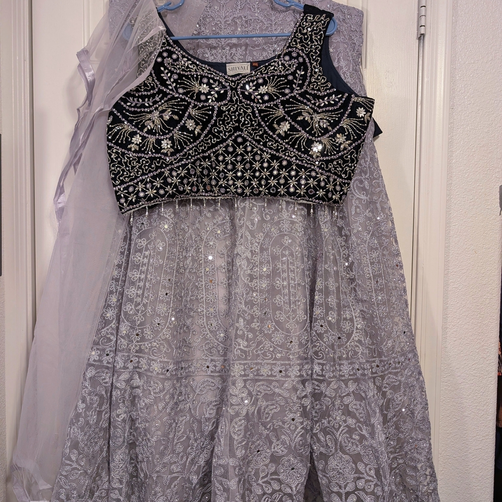 Black and Silver Embellished Dress Lehenga Prom